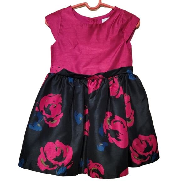 Dressed Up by Gymboree Hot Pink & Black Floral Cap Sleeve Party Dress - size‎ 2T - Picture 1 of 5